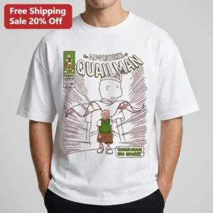 The Adventures of Quailman No More Graphic Tee Vintage Doug Funnie Comic Cover Shirt 90s Cartoon Gif available at our Los Angeles warehouse