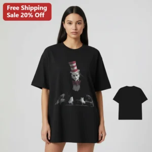 The Cat in the Hat Horror Parody Tee, Creepy Halloween Movie Parody Shirt, Spooky Dark Storybook Cha available at our Los Angeles warehouse