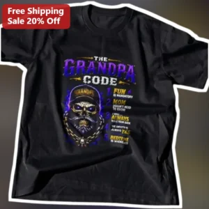 The Grandpa Code Funny Rules Biker Skeleton Graphic Tee Gift for Men available at our Los Angeles warehouse