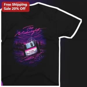 The Midnight Time Machine Synthwave Graphic Tee Retro Cassette Tape Band Merch available at our Los Angeles warehouse