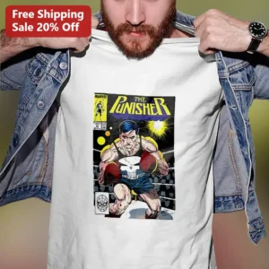 The Punisher Vintage Comic Cover Art Graphic Tee for Men and Women available at our Los Angeles warehouse