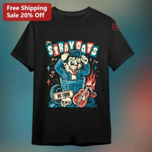 The Stray Cats US Tour Tee Rockabilly Band Merch Graphic T-Shirt for Men Women available at our Los Angeles warehouse