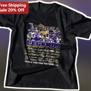The Vikings Legends Thank You For The Memories Minnesota Vikings NFL Fan Graphic Tee available at our Los Angeles warehouse