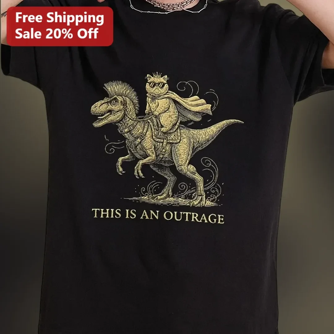 This Is An Outrage Vintage Cat Riding Dinosaur Graphic Tee F — Los Angeles This Is An Outrage Vintage Cat Riding Dinosaur Graphic Tee Funny Sarcastic Meme Shirt Gift available at our Los Angeles warehouse