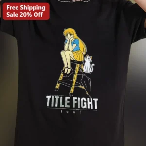 Title Fight Leaf Retro Anime Girl Graphic Tee Black Cotton T-Shirt available at our Los Angeles warehouse