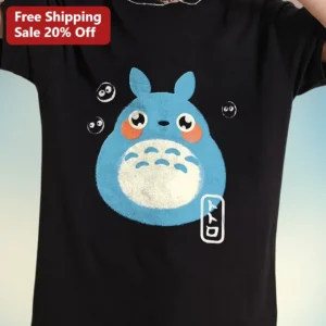 Totoro Anime Graphic Tee Black Cotton Shirt with Susuwatari Design available at our Los Angeles warehouse