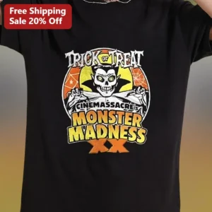 Trick or Treat Cinema's Monster Madness Sam Pumpkin Head Halloween Horror Movie Tee available at our Los Angeles warehouse