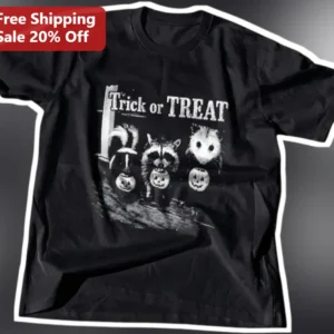 Trick or Treat Vintage Raccoon Opossum Squirrel Graphic Tee Halloween Shirt available at our Los Angeles warehouse