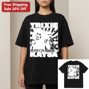 Trixie The Bald and The Beautiful Katya Tee, Vintage Drag Queen Comedy Podcast Graphic Shirt available at our Los Angeles warehouse