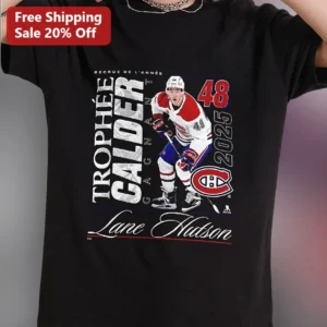 Trophée Calder Lane Hutson Montreal Canadiens Recrue De L'année Tee available at our Los Angeles warehouse