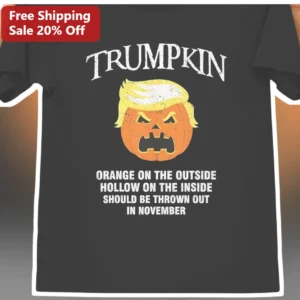 TRUMPKIN Orange On The Outside Hollow On The Inside Donald Trump Halloween Graphic Tee available at our Los Angeles warehouse