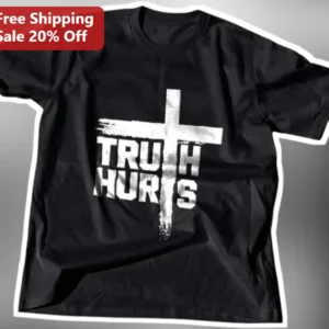 Truth Hurts Christian Cross Graphic Tee Men Women Black Distressed Faith Shirt available at our Los Angeles warehouse
