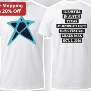 Turnstile Austin Texas Tee ACL Music Festival Zilker Park Oct 2 2026 Band Merch available at our Los Angeles warehouse