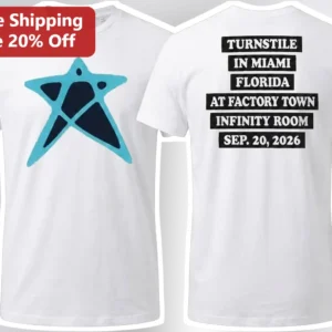 Turnstile Miami Factory Town Infinity Room Tee Never Enough Tour Hardcore Punk Band Merch available at our Los Angeles warehouse