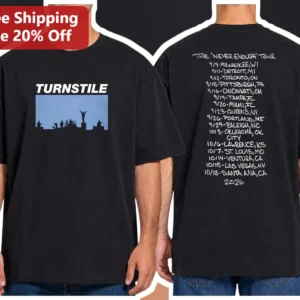 Turnstile Never Enough Tour Tee Graphic Shirt for Men Women Punk Rock Band Merch available at our Los Angeles warehouse