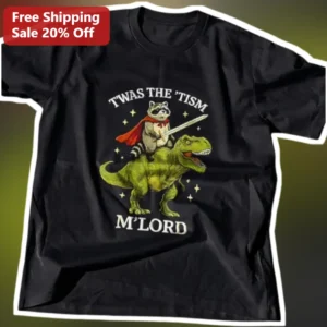 'TWAS THE 'TISM M'LORD Medieval Raccoon Knight Graphic Tee Funny Fantasy Gift available at our Los Angeles warehouse