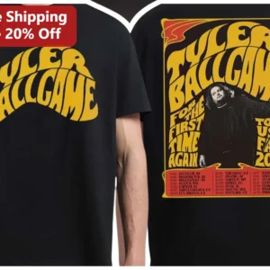 Tyler Ballgame For The First Time Again Tee Retro Concert Poster Graphic Shirt available at our Los Angeles warehouse
