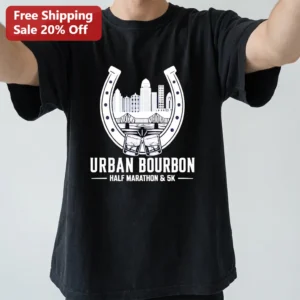 Urban Bourbon Half Marathon 5K Tee Louisville Kentucky Bourbon Run Finisher Graphic Shirt available at our Los Angeles warehouse