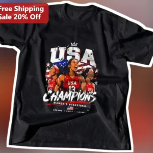 USA Champions Women's Basketball Tee Team USA Olympic Gold Medal Patriotic Graphic Shirt available at our Los Angeles warehouse