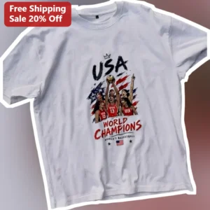 USA World Champions Women's Basketball Tee Team USA Fan Gear Gift available at our Los Angeles warehouse