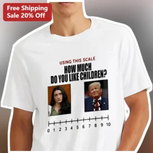 Using This Scale How Much Do You Like Children Donald Trump Ghislaine Maxwell Satirical Graphic Tee available at our Los Angeles warehouse