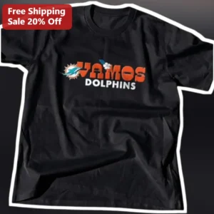 Vamos Dolphins Miami Football Fan Tee NFL Hispanic Pride Graphic Shirt available at our Los Angeles warehouse
