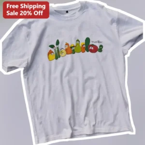 VeggieTales Hello Vegetable Characters Graphic Tee Nostalgic Cartoon Shirt for Kids and Adults available at our Los Angeles warehouse