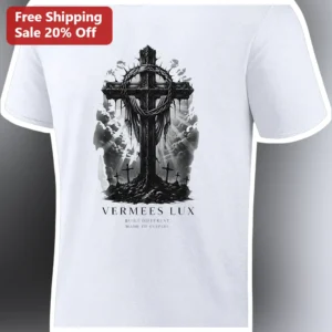 Vermees Lux Built Different Made To Inspire Jesus Cross Tee available at our Los Angeles warehouse