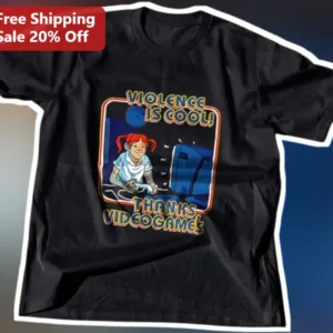 Violence Is Cool Thanks Videogames Retro Gamer Girl Graphic Tee available at our Los Angeles warehouse