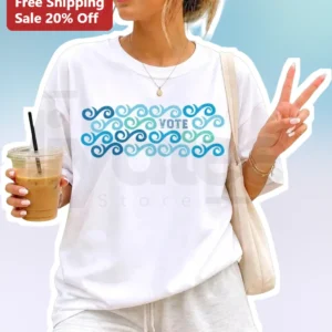 Vote Blue Swirls Graphic Tee for Women, Political Election Day Shirt available at our Los Angeles warehouse