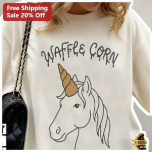 WAFFLE CORN Sweatshirt Unicorn Horn Graphic Crewneck available at our Los Angeles warehouse