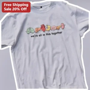 We're All In This Together Cute Anatomy Organs Holding Hands Graphic Tee available at our Los Angeles warehouse