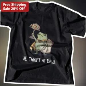 We Thrift At Dawn Funny Frog Graphic Tee for Vintage Shoppers available at our Los Angeles warehouse