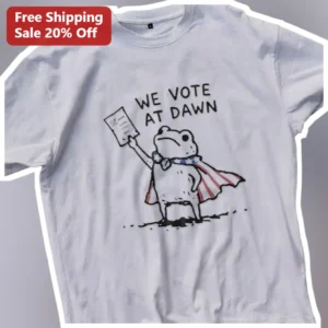 We Vote At Dawn Frog Meme Comfort Tee Political Election Shirt Gift available at our Los Angeles warehouse
