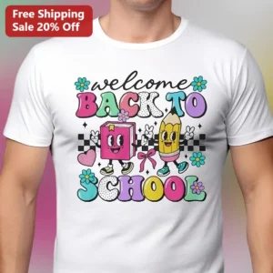 Welcome Back To School Retro Graphic Tee For Teachers Students First Day Gift available at our Los Angeles warehouse