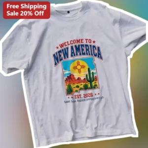 Welcome to New America Est. 2026 Same Sun Bigger Opportunities Vintage Graphic Tee available at our Los Angeles warehouse