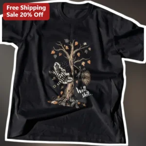Well Shit Witchy Autumn Tree Graphic Tee Funny Sarcastic Halloween Shirt for Women available at our Los Angeles warehouse