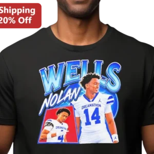 Wells Football Player Graphic Tee Nolan Wells College Athlete Shirt available at our Los Angeles warehouse