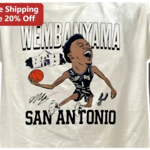 Wembanyama San Antonio Spurs Victor Wemby Alien Basketball Fan Graphic Tee available at our Los Angeles warehouse