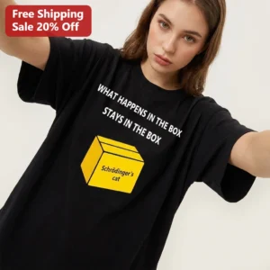 What Happens in the Box Stays in the Box Schrödinger's Cat Tee Funny Quantum Physics Science Teacher available at our Los Angeles warehouse
