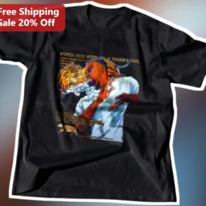 When You Step On A Tiger's Tail Tupac Shakur Graphic Tee Hip Hop Legend Quote Shirt available at our Los Angeles warehouse