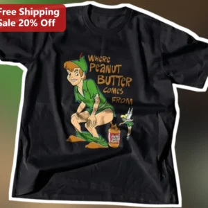 Where Peanut Butter Comes From Peter Pan Tinkerbell Graphic Tee available at our Los Angeles warehouse