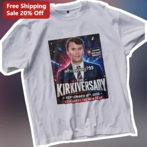 Who Going? The Kirkiversary Celebrate New Year Charlie Kirk Graphic Tee available at our Los Angeles warehouse