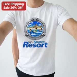 Wii Sports Resort Tee Retro Nintendo Gaming Mii Tropical Island Porthole Graphic Shirt available at our Los Angeles warehouse