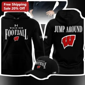 Wisconsin Football Jump Around Hoodie UW Badgers Game Day Apparel available at our Los Angeles warehouse
