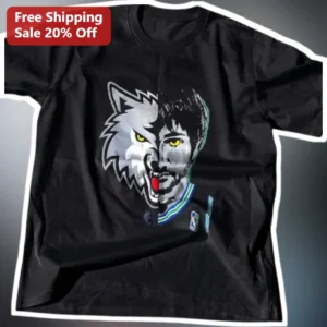 Wolf Man Hybrid Split Face Graphic Tee available at our Los Angeles warehouse