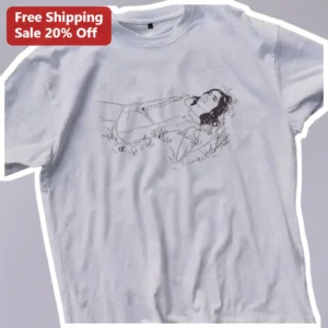 Woman Lying In Grass Line Art Tee Minimalist Nature Aesthetic Graphic Shirt available at our Los Angeles warehouse