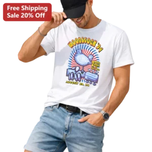 WOONSTOCK '24 Peace Music Graphic Tee Retro Concert Festival Shirt available at our Los Angeles warehouse