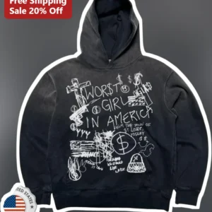 Worst Girl In America Hoodie Slayyyter Album Merch Grunge Streetwear Acid Wash Pullover available at our Los Angeles warehouse