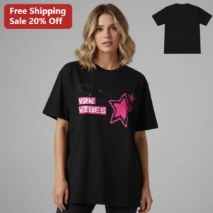 Y2K Vibes Tee Retro 2000s Pixel Star Graphic T-Shirt Cyber Aesthetic Gift for Women Men available at our Los Angeles warehouse